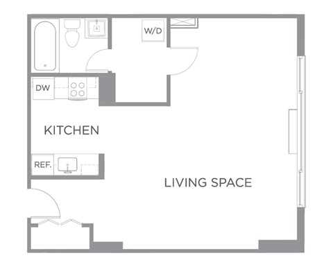 Floor plan for studio, 1 bath, 470 sqft